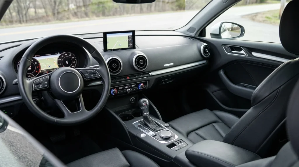 The pop-up MMI infotainment screen on the dashboard of a 2018 Audi A3.