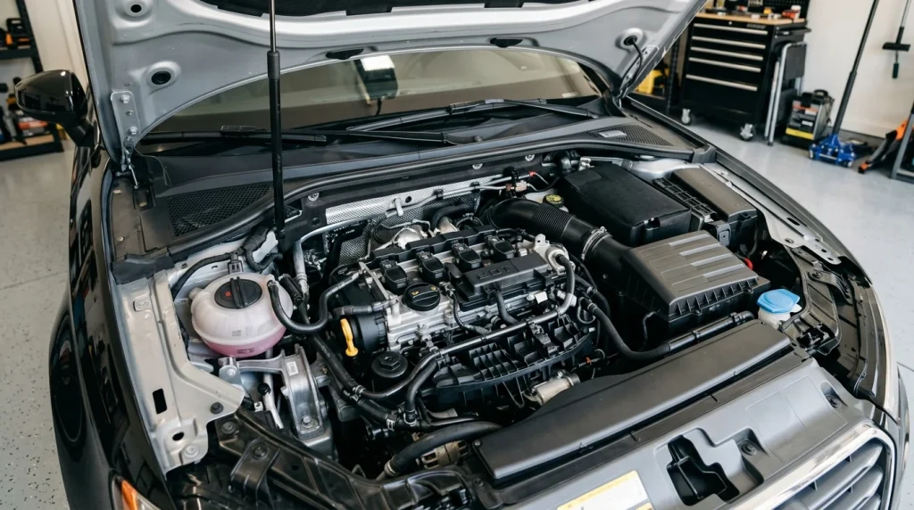 Engine bay of a 2019 Audi A3