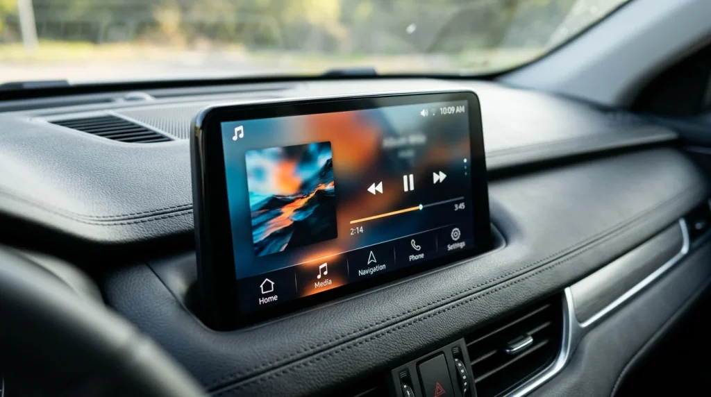 The high-resolution MMI touchscreen display inside a 2020 Audi A4.