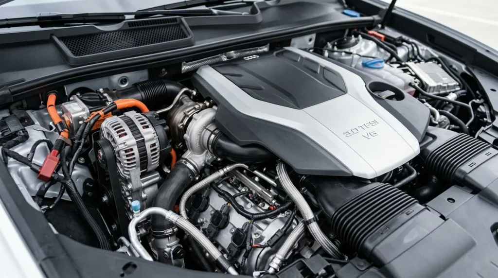 2020 Audi Q8 Review: Used Prices, Recalls, and Specs 5 The 3.0-liter V-6 engine bay of a 2020 Audi Q8.