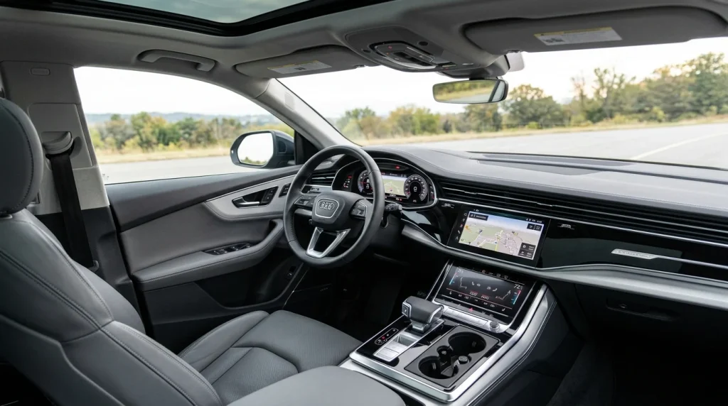 2021 Audi Q8 Review: Used Prices, Specs, & Reliability 3 Minimalist dashboard and dual touchscreen displays inside the 2021 Audi Q8 cockpit