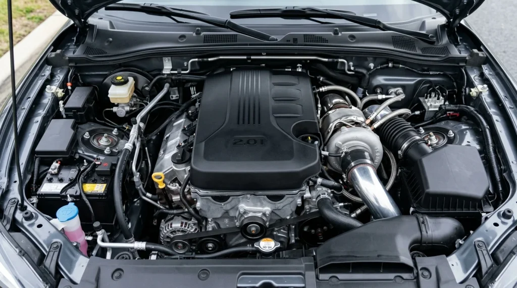 The 2.0-liter turbocharged mild-hybrid engine of a 2022 Audi A3.