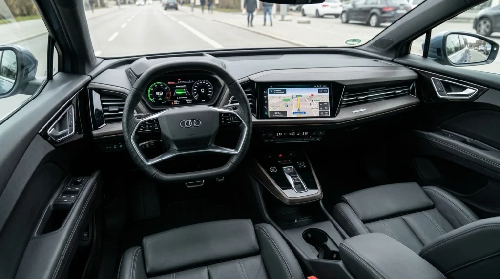Premium interior and dashboard layout of a used 2022 Audi Q4 e-tron