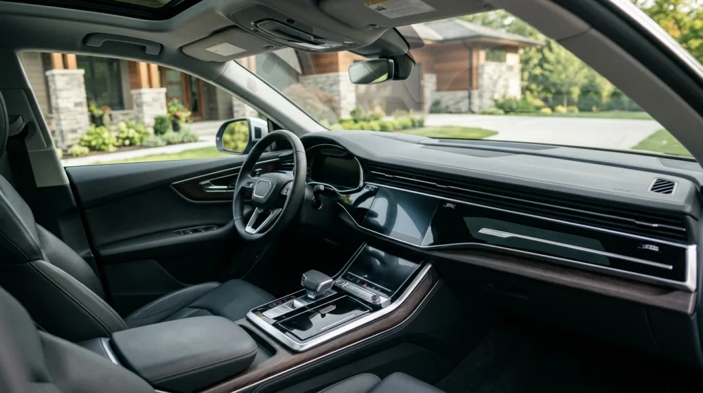 2022 Audi Q8 Review: Used Prices, Specs & Mild-Hybrid Recall 5 Dashboard view showing the dual touchscreen displays inside a 2022 Audi Q8