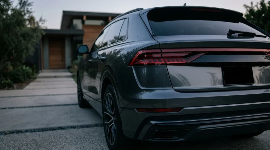 2022 Audi Q8 Review: Used Prices, Specs & Mild-Hybrid Recall 4 Rear design view showing the taillights of a dark gray 2022 Audi Q8
