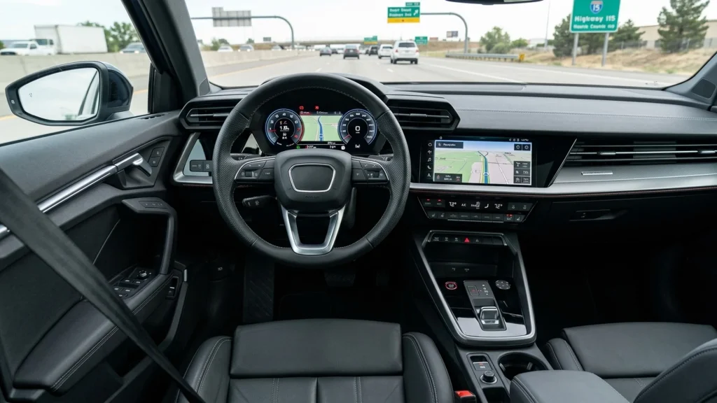 Infotainment screen and Virtual Cockpit dashboard of the 2023 Audi A3.