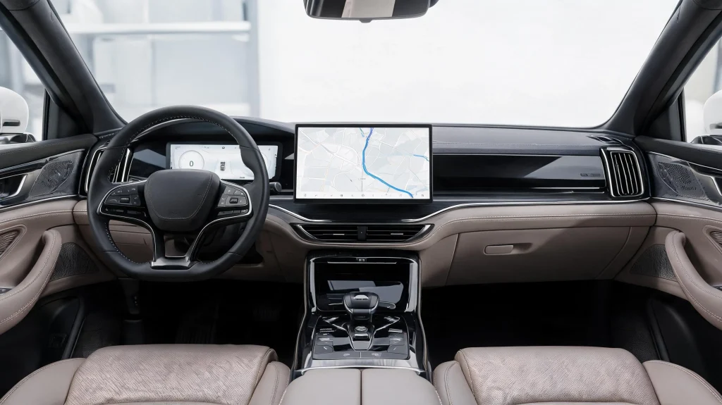 The high-tech interior cabin and dashboard of a 2023 BMW 5 Series.