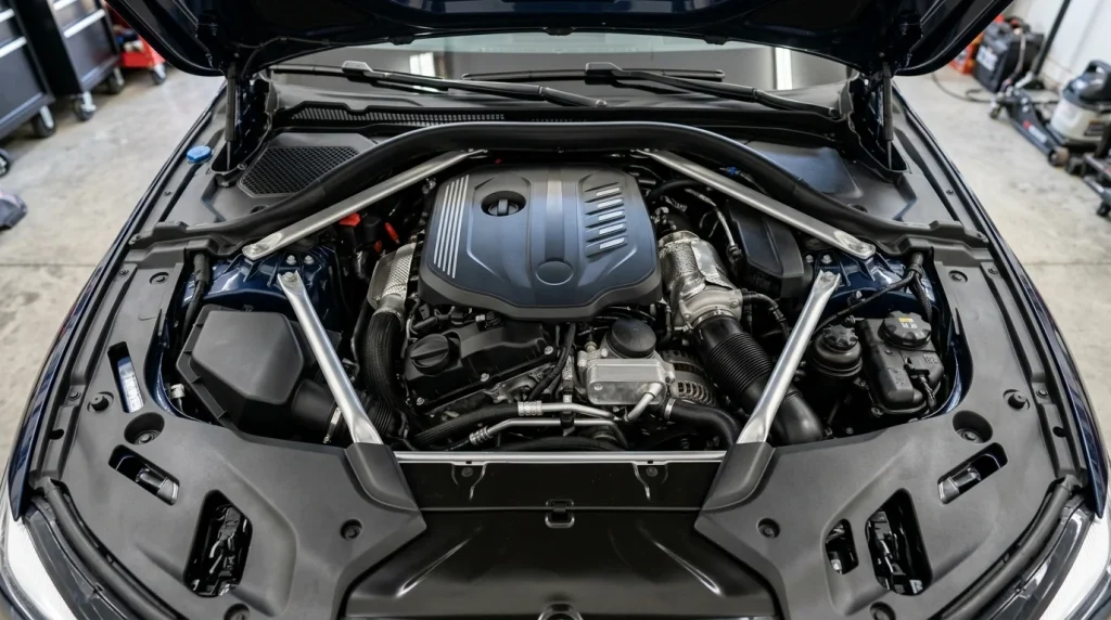 2023 BMW 8 Series Review: Specs, Prices, and 2026 Used Value 4 A high-performance turbocharged engine inside a clean engine bay setup