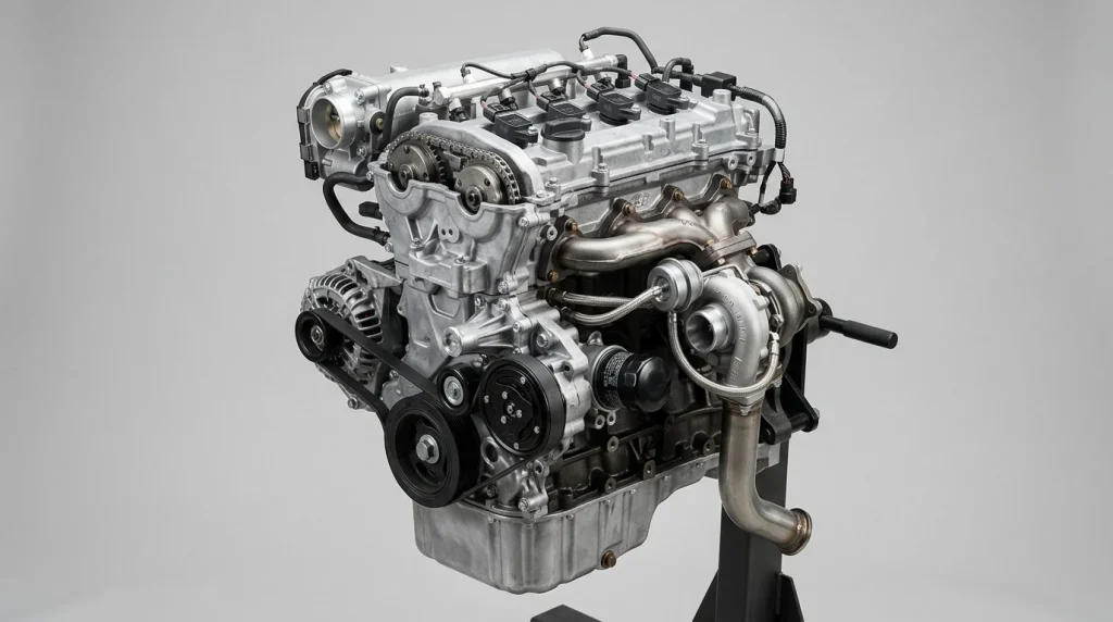 A detailed view of the 2.0L turbocharged EA888 Gen 4 engine of the 2024 Audi A3.