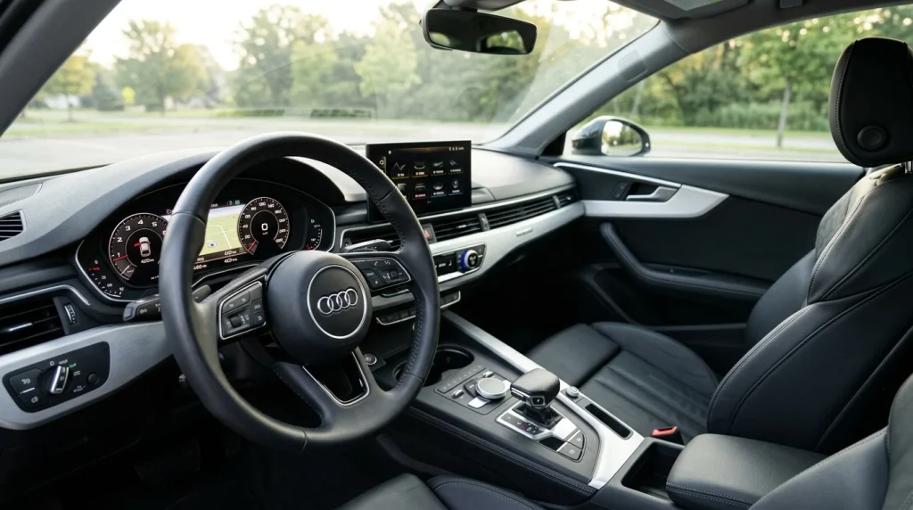 The clean interior and dashboard of a modern luxury wagon