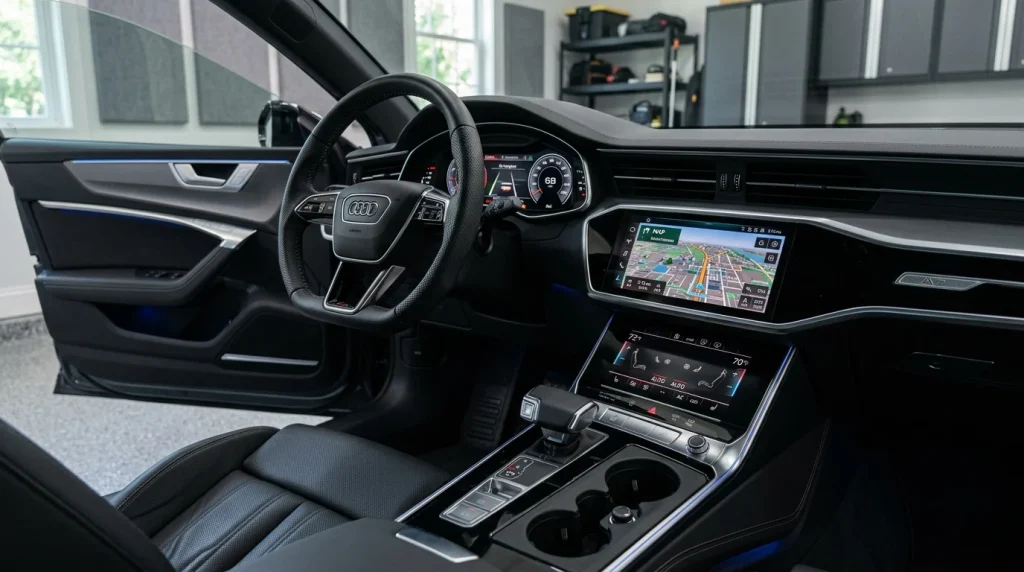 Dual touchscreens center console of the luxury Sportback