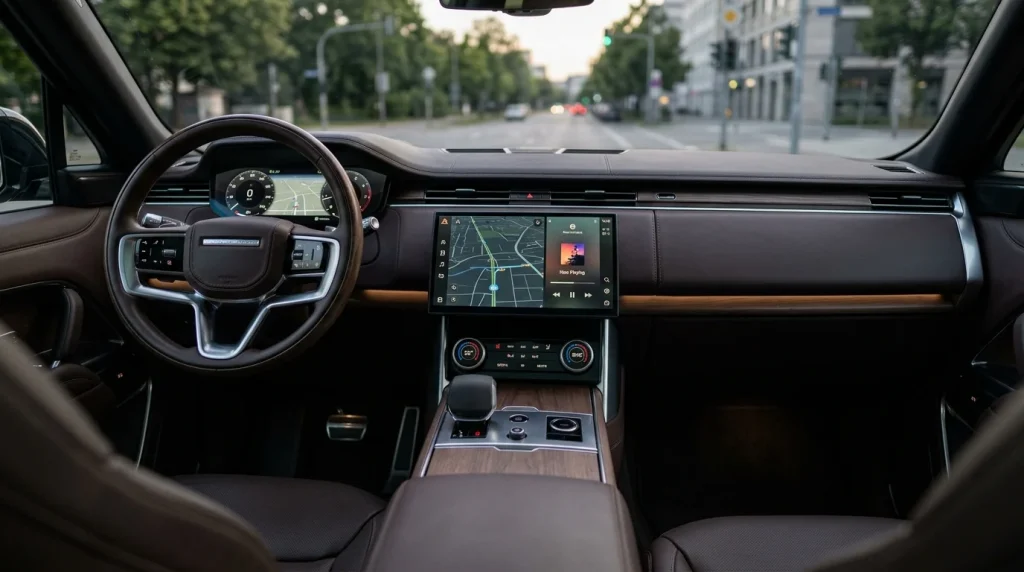 The triple-screen dashboard layout of a 2024 Audi Q8 e-tron cabin.