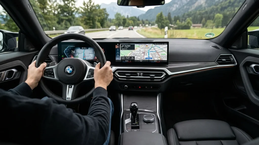 The premium dashboard and Curved Display infotainment system of the 2024 BMW 2-Series Coupe