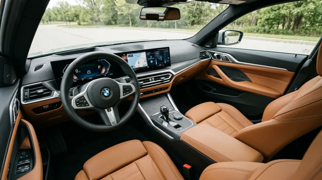 Detailed view of the 2024 BMW 4 Series Gran Coupe curved dashboard display.