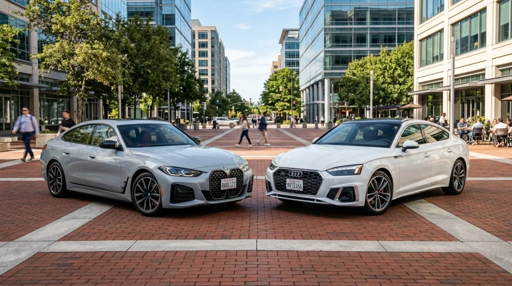 Side-by-side comparison of the 2024 BMW 4 Series Gran Coupe and the Audi A5 Sportback.