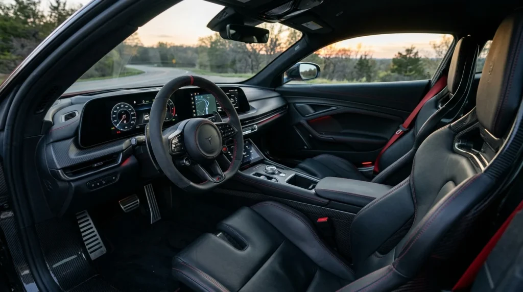 The premium interior cockpit and carbon bucket seats of a 2024 BMW M2
