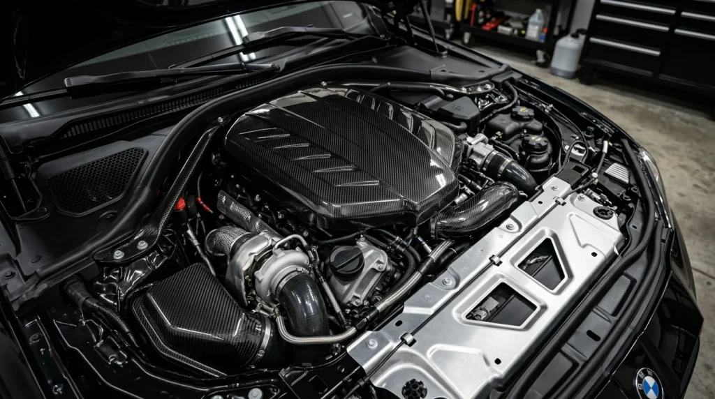 2024 BMW M4 Review: Price, Specs, and Tech Upgrades 5 Underhood shot of the twin-turbocharged S58 inline-six engine in a 2024 BMW M4