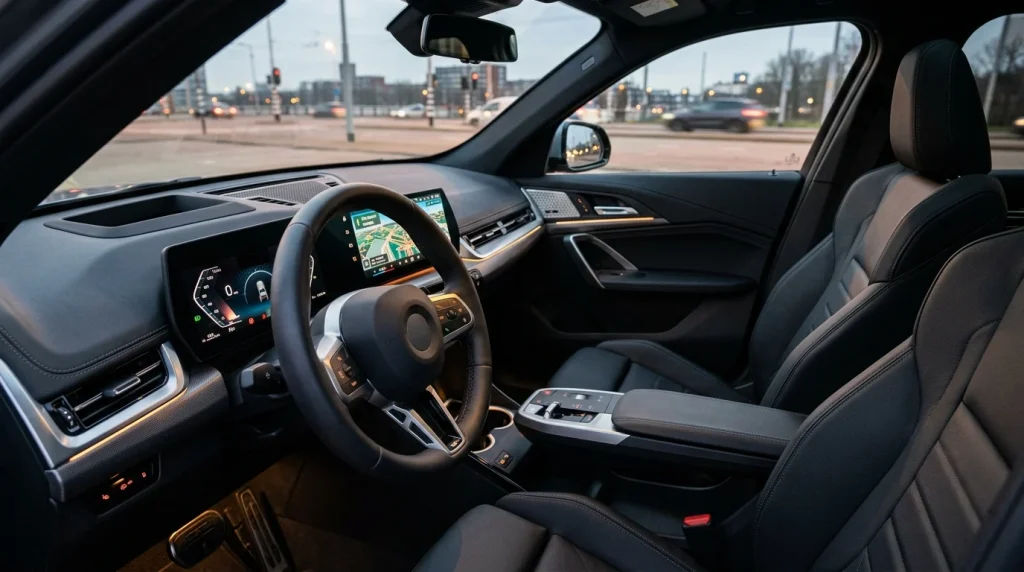 Curved dual-screen dashboard display inside the 2024 BMW X2 cabin