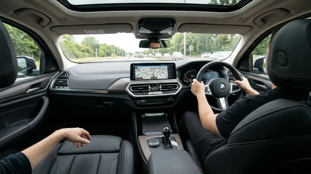 Detailed view of the 2024 BMW X3 interior dashboard and iDrive screen.
