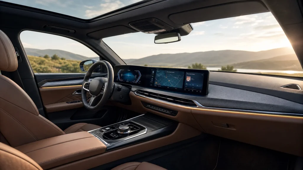 Close-up of the Curving Display and dashboard technology in a 2025 BMW 5-Series.