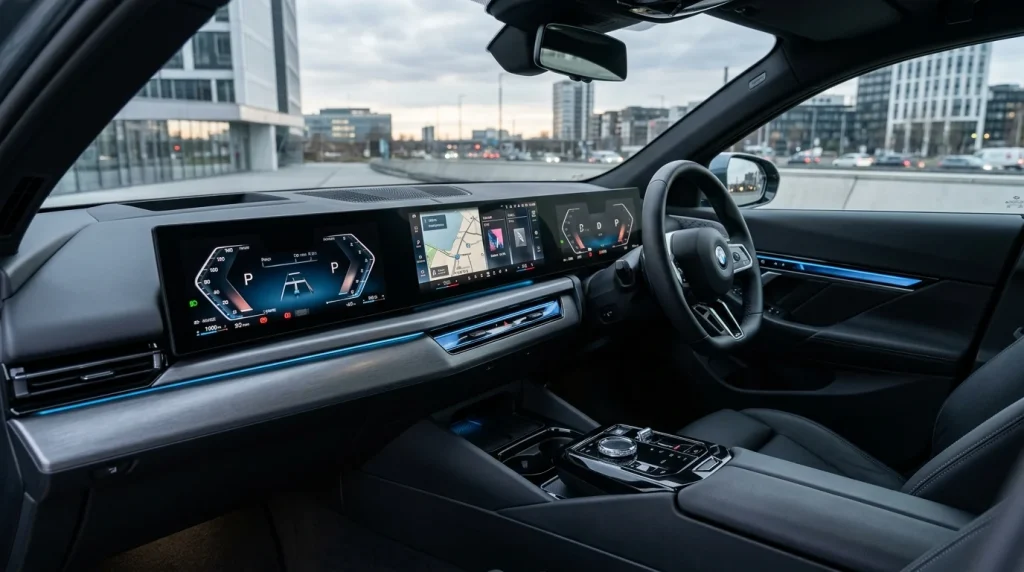 2025 BMW i5 Review: Price, Range, and Performance 3 The high-tech curved screen display dashboard interior of the 2025 BMW i5