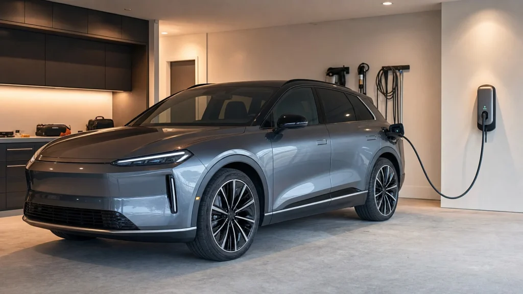2025 BMW iX Review: Price, Range, Performance 4 A 2025 BMW iX electric SUV charging at a home Level 2 charging station.