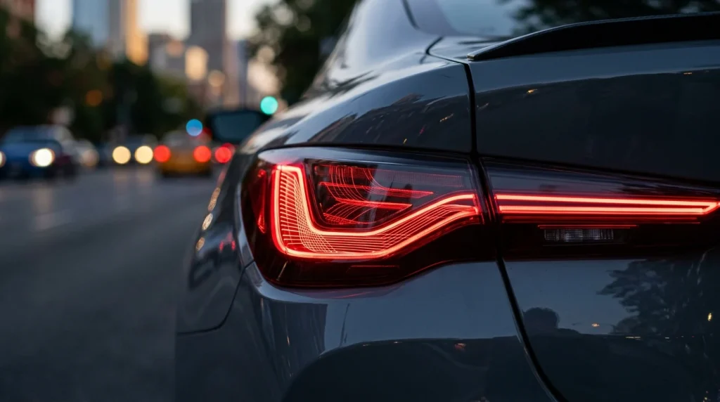 2025 BMW M4 Review: Price, Performance, and LCI Changes 3 Detailed view of the fiber-optic Laserlight taillights on the 2025 BMW M4.