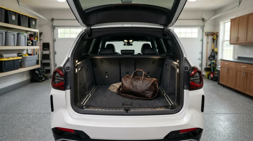 2025 BMW X3 Review: Specs, Price, and Performance 2 Redesigned 2025 BMW X3 rear cargo space with a raised power tailgate