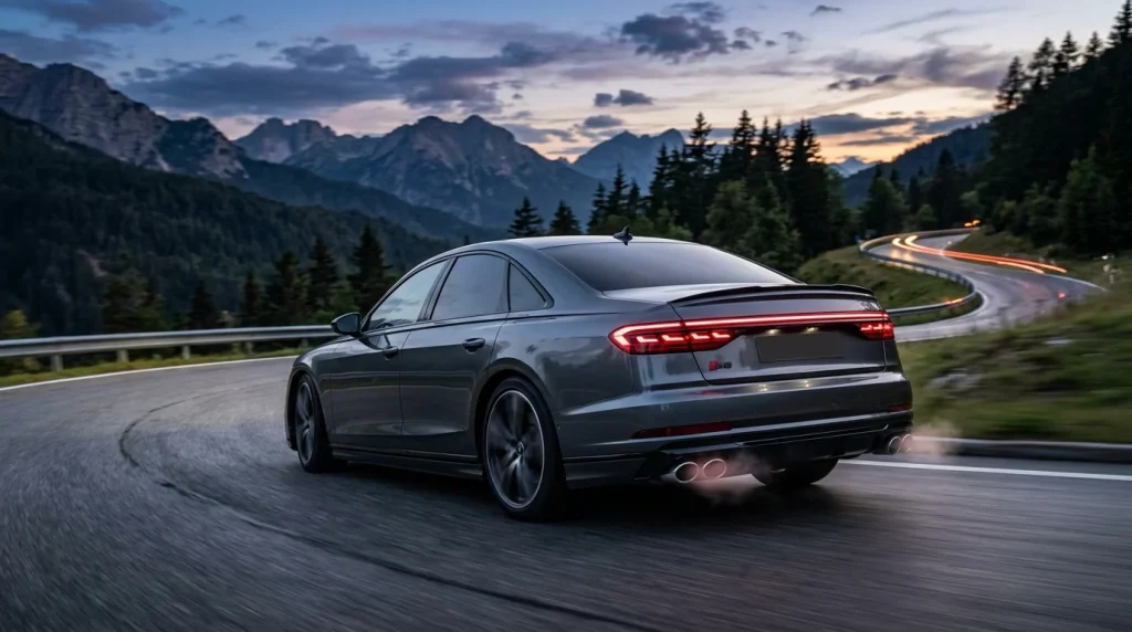2026 Audi S8 high-performance V8 luxury sedan driving on road