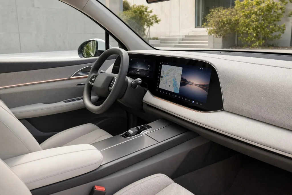 The modern interior of the 2026 Audi Q3 showing the curved Digital Stage display screens.