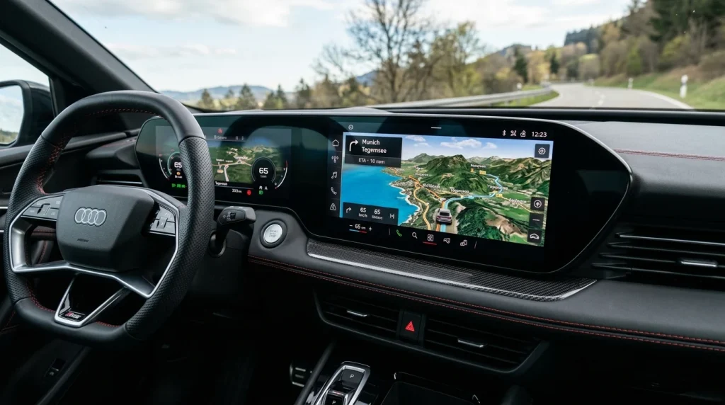 2026 Audi SQ6 e-tron Review: Pricing, Range, and Performance 3 Interior dashboard and curved digital screen layout of the 2026 Audi SQ6 e-tron.