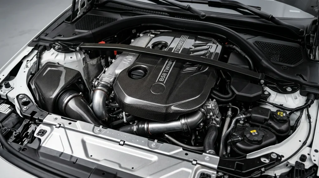 2026 BMW 2-Series Review: Pricing, Specs, and What's New 4 Under-hood view of the 3.0-liter turbocharged B58 inline-six engine of the 2026 BMW M240i Coupe