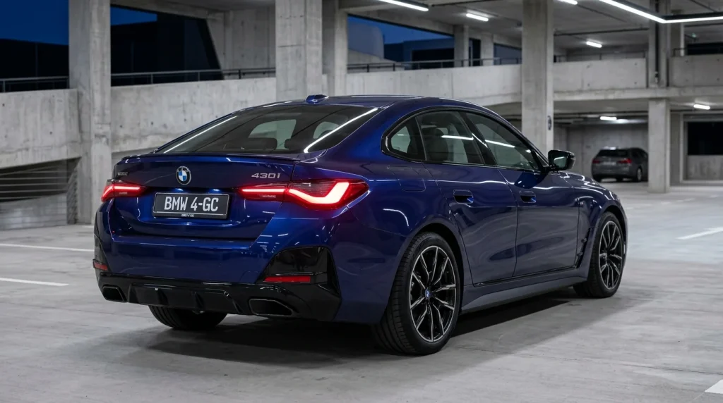 Rear view of the 2026 BMW 4 Series Gran Coupe highlighting the laser tail lights.