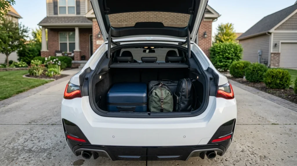 2026 BMW 4 Series Gran Coupe Review: Prices, Specs, and Updates 4 Open liftgate of the 2026 BMW 4 Series Gran Coupe displaying the rear cargo capacity.