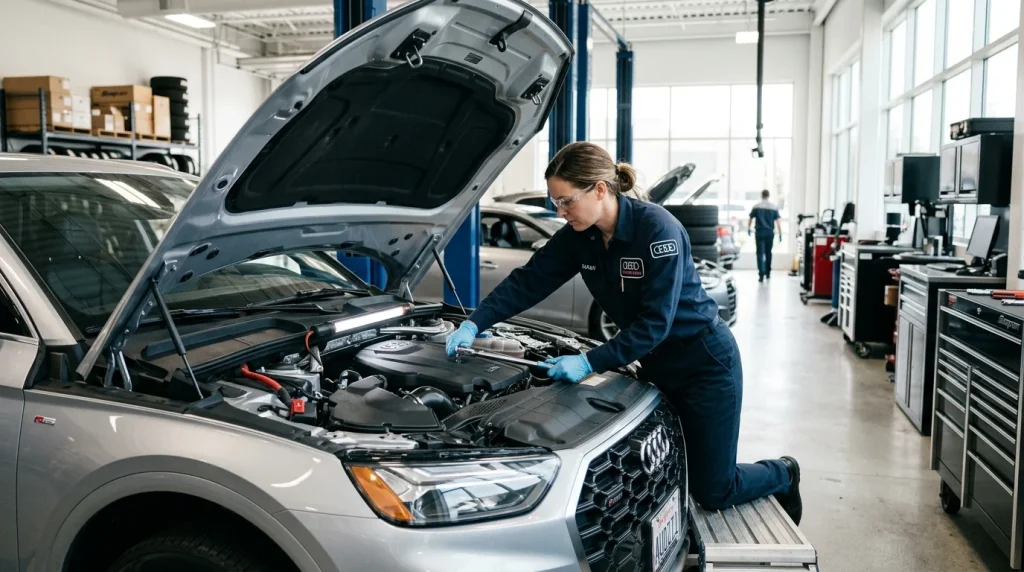 Top 6 Best Audi Sedans for 2026 Ranked by Experts 5 A technician performing scheduled maintenance under the Audi Signature Care program in the United States