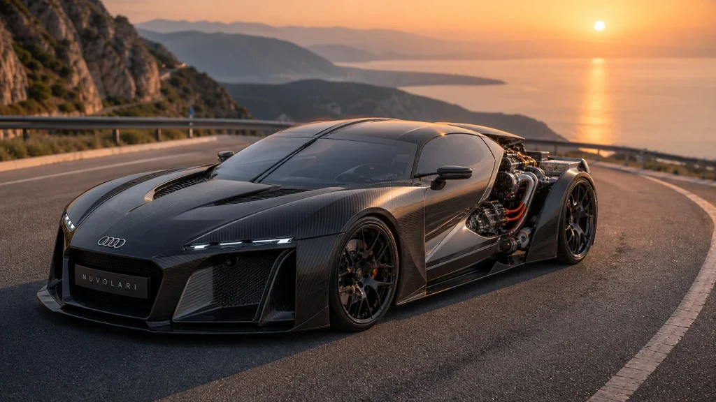 Audi Nuvolari hybrid supercar in sunset light.
