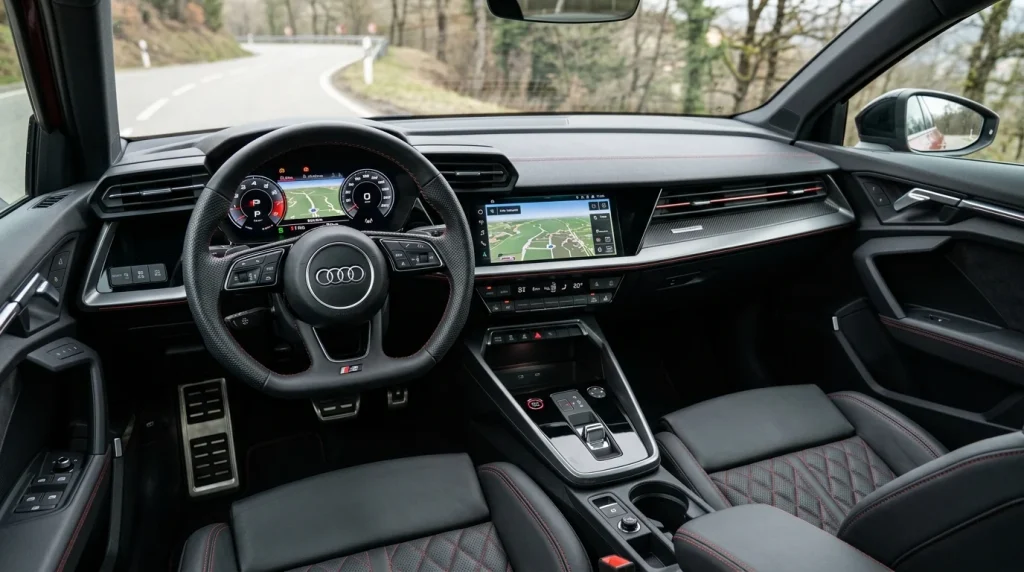2026 Audi S3 interior dashboard and steering wheel.