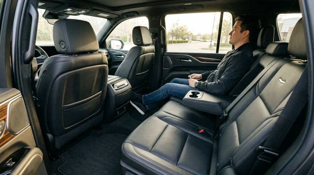 Compare Audi Q5 vs Genesis GV70 (2026): Luxury SUV Comparison 3 View of the spacious rear seat passenger legroom inside the 2026 Audi Q5 luxury SUV