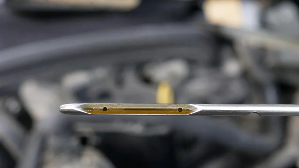 Reading the oil level markings on a car engine dipstick