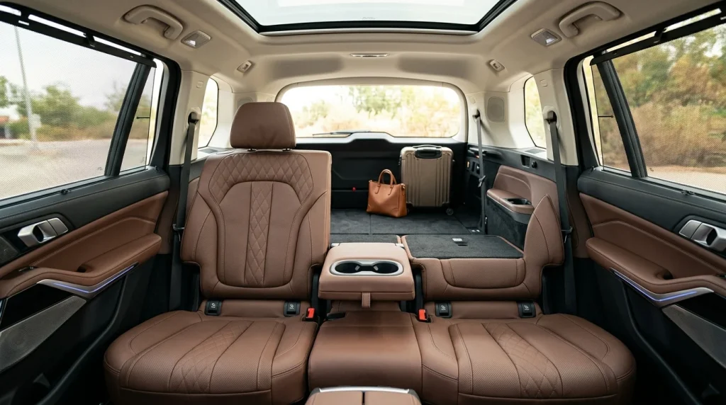 Spacious interior and cargo area of a luxury two-row SUV