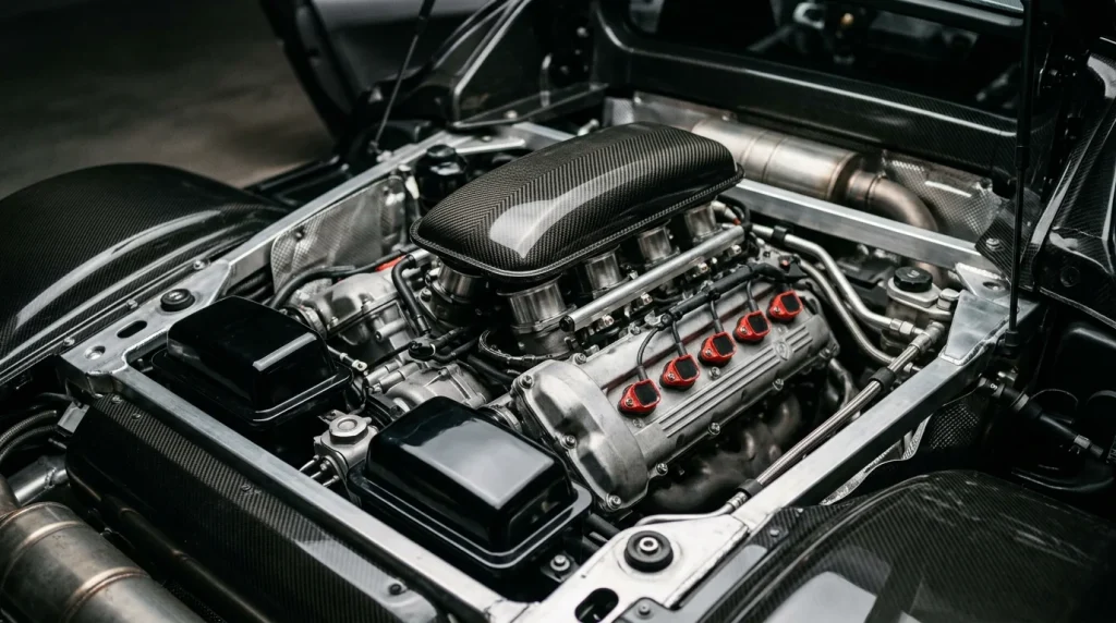 Clean engine bay housing the 5.2-liter V10 engine of the Audi R8