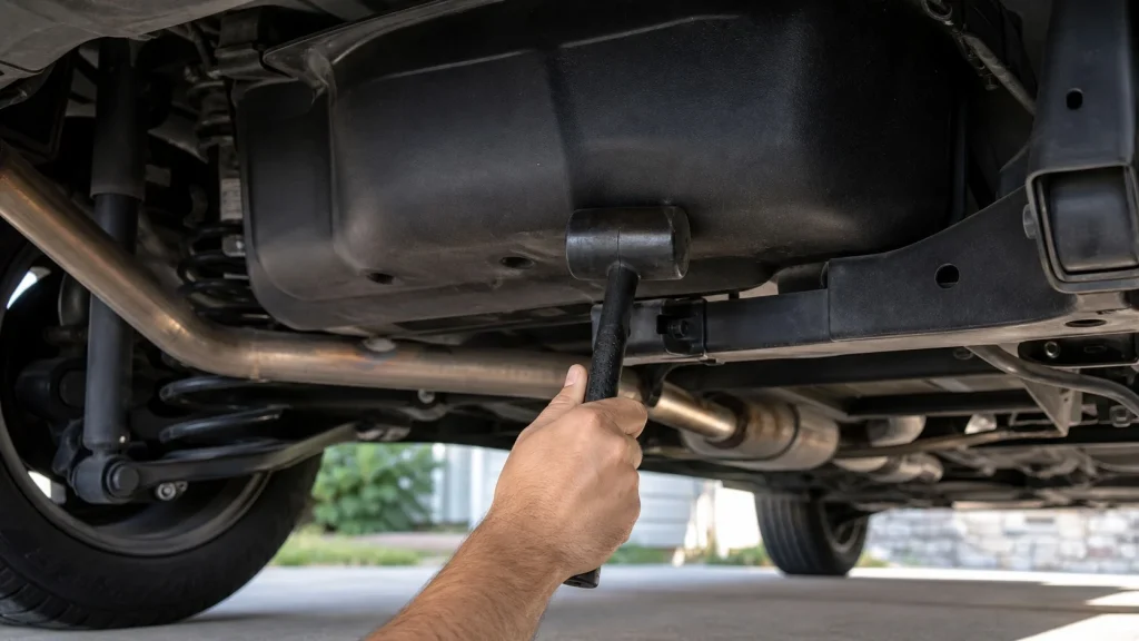 How to Start a Car With a Bad Fuel Pump (5 Emergency Methods) 2 Gently tapping the bottom of a car's fuel tank with a rubber mallet in an emergency.