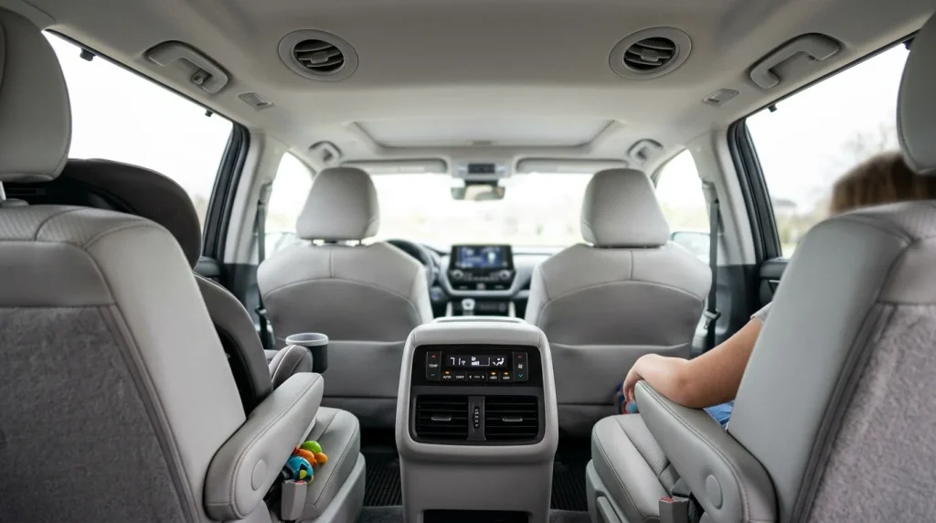 Ceiling-mounted AC vents in the second row of a Toyota Grand Highlander