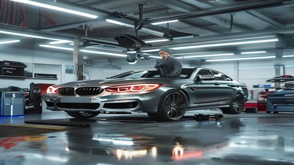What Coolant Can I Use for BMW? G48 vs HT-12 2026 Guide 5 A BMW sedan raised on an automotive lift for a professional cooling system flush.