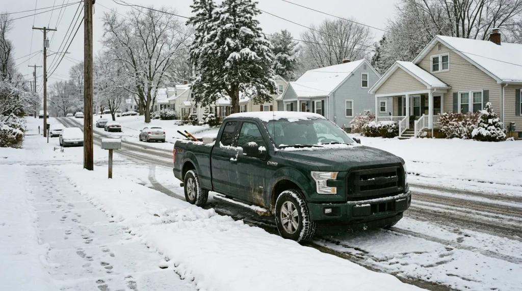What Does 4x2 Mean on a Truck? 2026 Drivetrain Guide 4 A pickup truck parked on a snowy road during winter in the United States