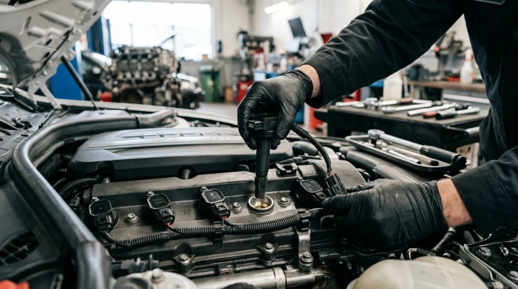 Replacing spark plugs and ignition coils in a BMW engine bay