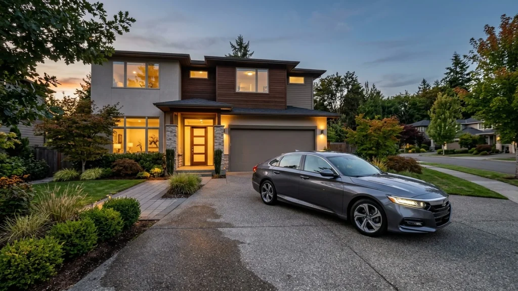 What Is MSRP? 2026 Guide to Negotiating Below Sticker Price 5 A modern car parked in front of a home representing long-term vehicle ownership.