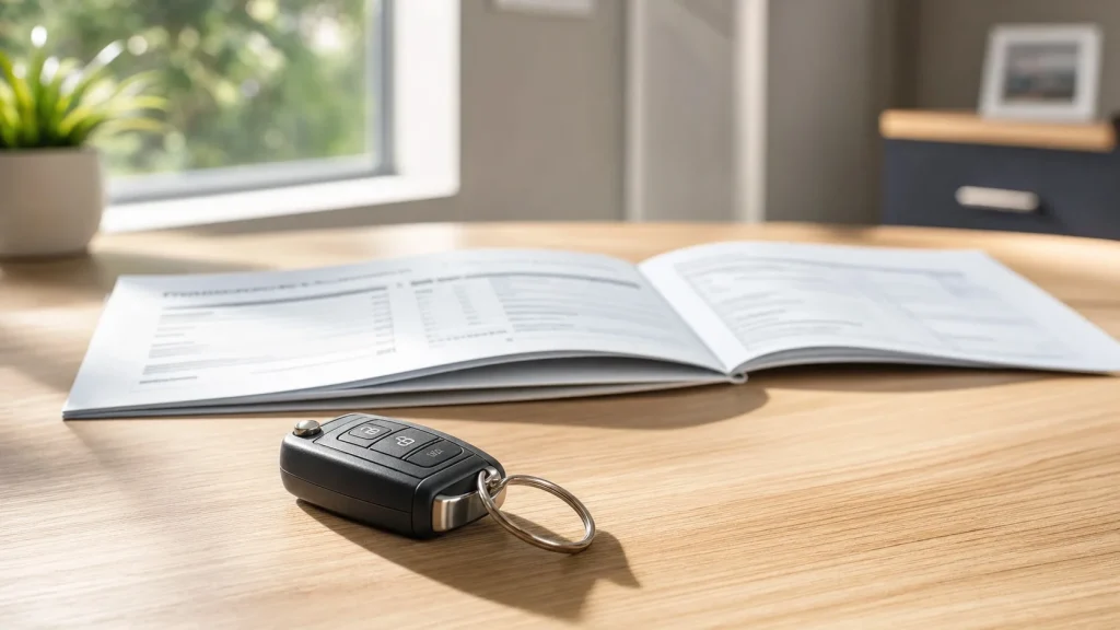 What Is the Lemon Law in Texas for Used Cars? 2026 Guide 4 Used car key placed next to a factory warranty booklet