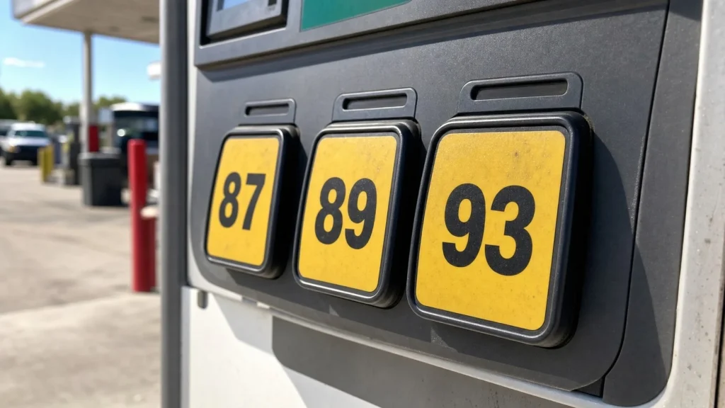 Gas station pump buttons displaying octane grades in the United States