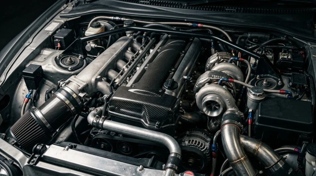 BMW M3 vs. M4: Which High-Performance Icon Is Better? 5 Detailed view of the 3.0-liter twin-turbo S58 inline-six engine under the hood